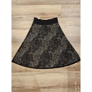 CAbi Skirt Womens Small Black Brown Floral Lace A-Line Stretch Lined USA 639